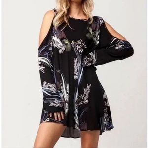 Free People Clear Skies Cold Shoulder Mini Dress ~ in Black Multi